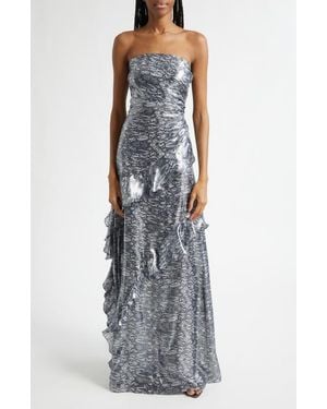 Ramy Brook Dominika Metallic Abstract Print Strapless Silk Blend Gwon - Multicolor