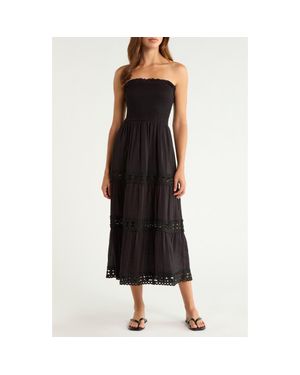 Elan Tiered Strapless Cover-Up Dress - Black