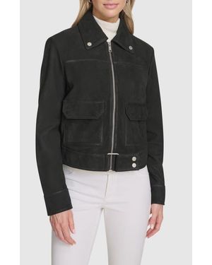 Andrew Marc Luneta Suede Trucker Jacket - Black