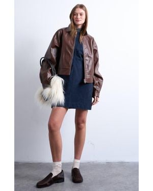 TOPSHOP Oversize Faux Leather Jacket - Brown