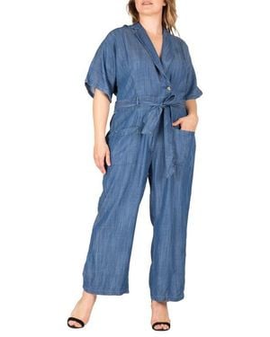 Standards & Practices Tie Waist Denim Jumpsuit - Blue