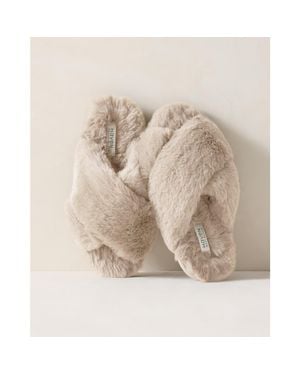 Haven Well Within Faux Fur Criss-Cross Slippers - Natural