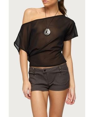 Edikted Noria One-Shoulder Sheer Chiffon Top - Black