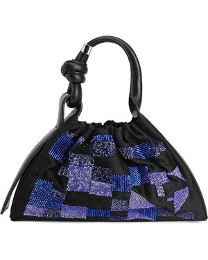 BEHNO Tina Mini Ruched Wave Baguette Leather Bag - Blue