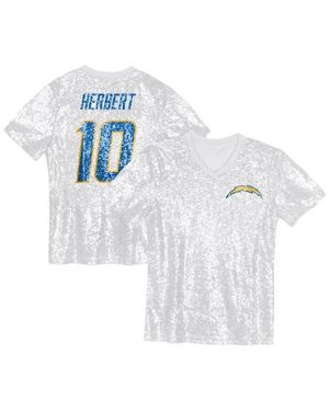 Outerstuff Girls Youth Justin Herbert Powder Los Angeles Chargers Sequin V-Neck Fashion Jersey - White