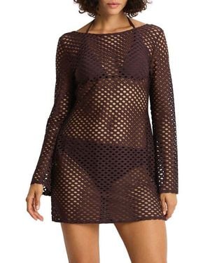 Sea Level Castaway Reversible Mesh Cover-Up Dress - Brown