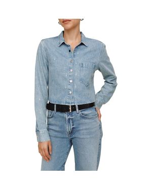 Bella Dahl Crystal Accent Denim Snap-Up Shirt - Blue