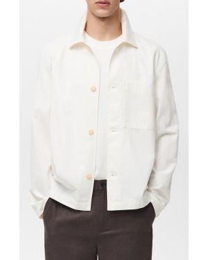 Mango Cotton & Linen Button-Up Overshirt - White