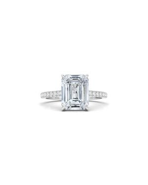 HauteCarat Emerald Cut Pavé Lab Created Diamond Ring - Metallic