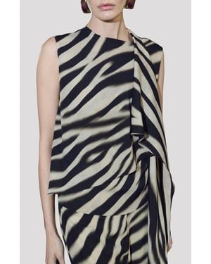 Mango Zebra Stripe Tie Neck Top - Black