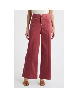 Wit & Wisdom Skyrise High Waist Exposed Button Fly Wide Leg Pants - Red