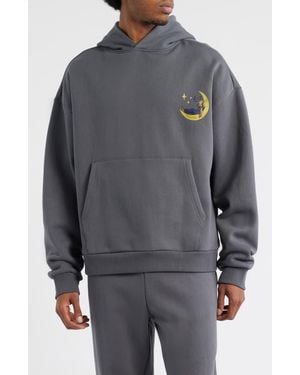 Market Night Rider Cotton Graphic Hoodie - Gray