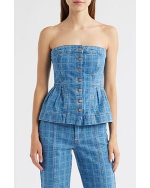 Damson Madder Elosie Strapless Peplum Denim Top - Blue