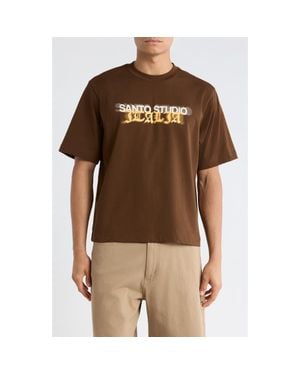 Saint Studio Italia Drappo Boxy Fit Cotton Graphic T-Shirt - Brown