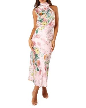 Petal & Pup Anabelle Floral Mock Neck Satin Cocktail Dress - Multicolor