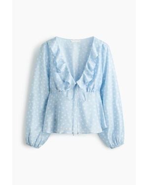 H&M Flounce-Trimmed Blouse - Blue