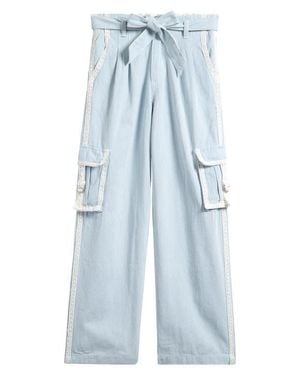 Tractr Kids' Stripe Lace Trim Cotton Cargo Pants - Blue