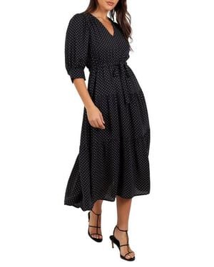 Petal & Pup Moscow Polka Dot Belted Midi Dress - Black