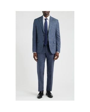 Jack Victor 250Th Capsule Mason Regular Fit Mélange Windowpane Check Wool & Silk Suit - Blue