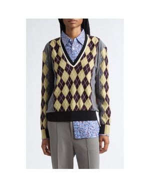 Zankov Teddy Colorblock Argyle Merino Wool Sweater - Black