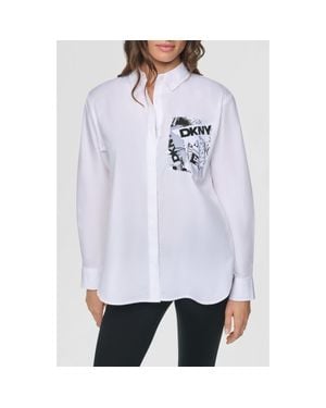 DKNY Print Pocket Poplin Shirt - White