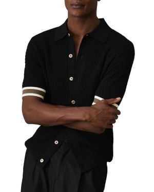 Reiss Silva Knit Short Sleeve Button-Up Shirt - Black