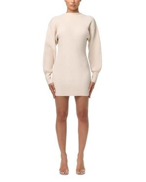 Naked Wardrobe Long Sleeve Rib Knit Minidress - Natural