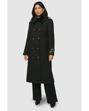Wallis Faux Fur Military Coat - Black