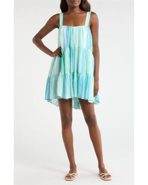 Elan Tiered Trapeze Cover-Up Dress - Blue