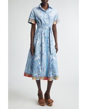 Etro Short Sleeve Poplin Midi Shirtdress - Blue