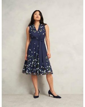 Hobbs Aria Floral Embroidered Dress - Blue