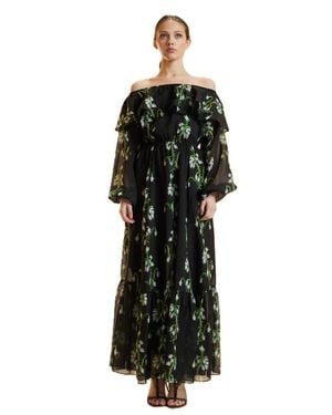 Cynthia Rowley Off Shoulder Silk Maxi Dress - Black