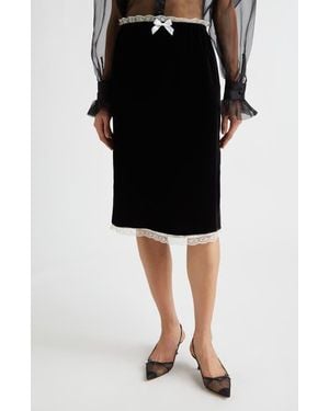 Tanner Fletcher Gender Inclusive Celerie Lace Trim Velvet Slip Skirt - Black
