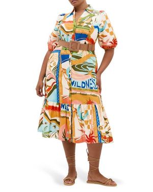 City Chic Belted Cotton Shirtdress - Orange