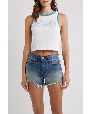 Von Dutch Rhinestone Ribbed Ringer Tank - Blue