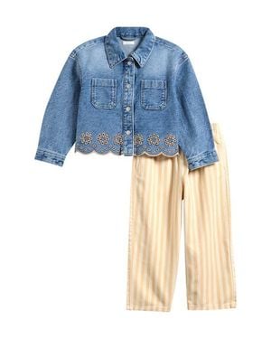 Next Kids' Embroidered Denim Jacket & Stripe Pants Set - Blue