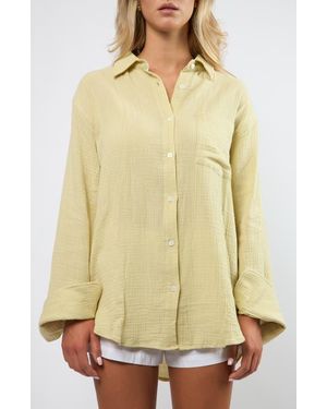 Viens Avec Moi Resort Crinkle Cotton Button-Up Shirt - Natural