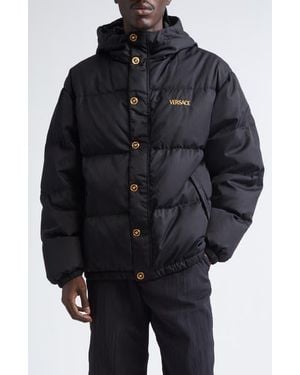Versace Medusa Logo Embroidered Down Puffer Jacket - Black