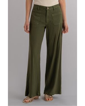 Kut From The Kloth Meg Patch Pocket High Waist Wide Leg Linen Blend Pants - Green