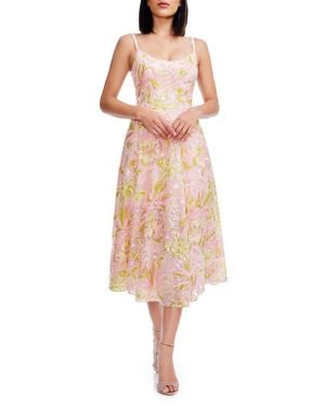 Dress the Population Uma Sequin Floral Cocktail Dress - Natural