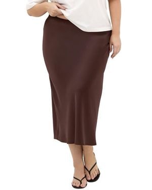 City Chic Miranda Satin Maxi Skirt - Brown