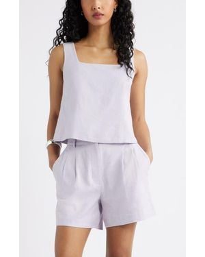 Open Edit Square Neck Sleeveless Linen Blend Top - Purple