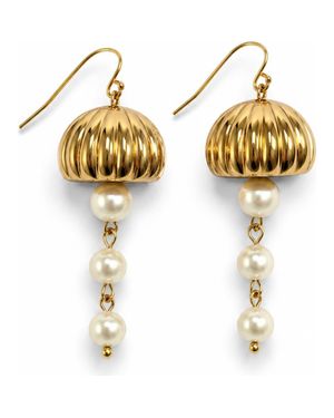 LA MENO Faux Pearl Lantern Drop Earrings - Metallic