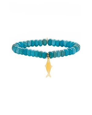 Marlyn Schiff Nori Fish Charm Jade Beaded Stretch Bracelet - Blue