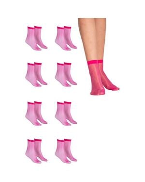 LECHERY 8-Pair Pack Colored Fashion Ankle Nylons Sheer Socks - Pink