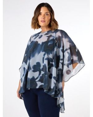 Live Unlimited Abstract Floral High Low Overlay Top - Blue