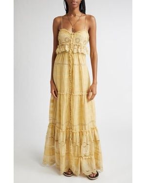 Isabel Marant Paule Embroidered Detail Cotton Maxi Dress - Yellow