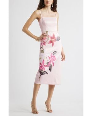 Chelsea28 Square Neck Column Cocktail Dress - Pink