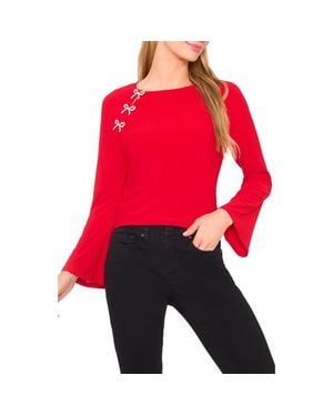 Cece Pearly Bow Knit Top - Red