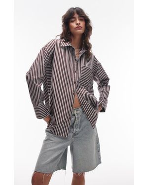 TOPSHOP Oversize Stripe Cotton Button-Up Shirt - Multicolor